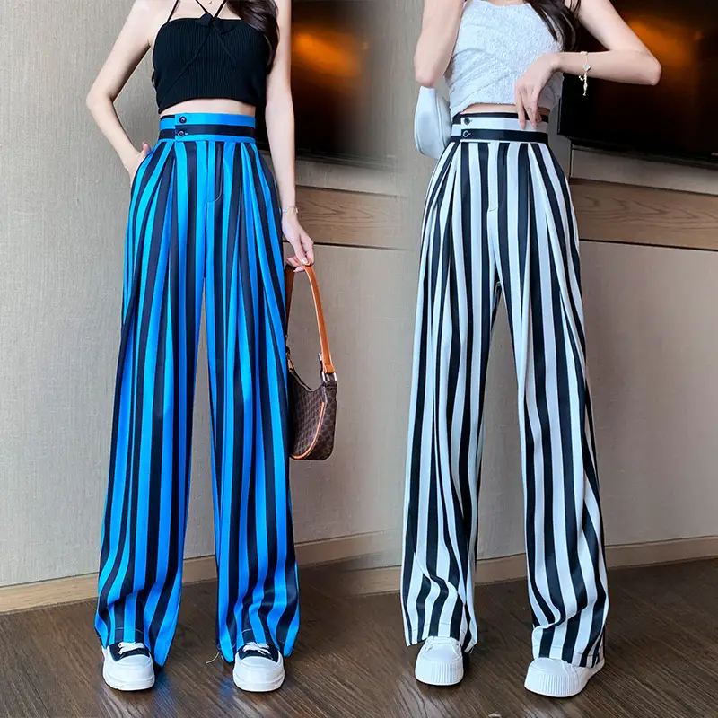 Women's New Vertical Striped Casual Loose Suit Wide Leg Pants