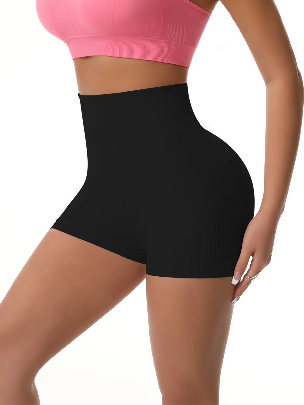 Women's High Waist Seamless Biker Shorts, Ribbed Textured Butt Lifting Tummy Control Fitness Yoga Workout Athletic Shorts