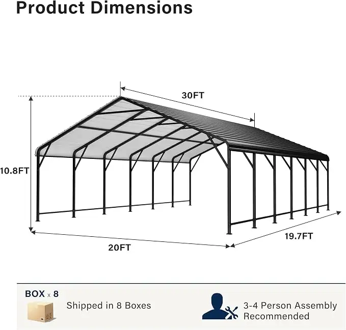 Galvanized Steel Carport, Outdoor Carport Full-Size Metal