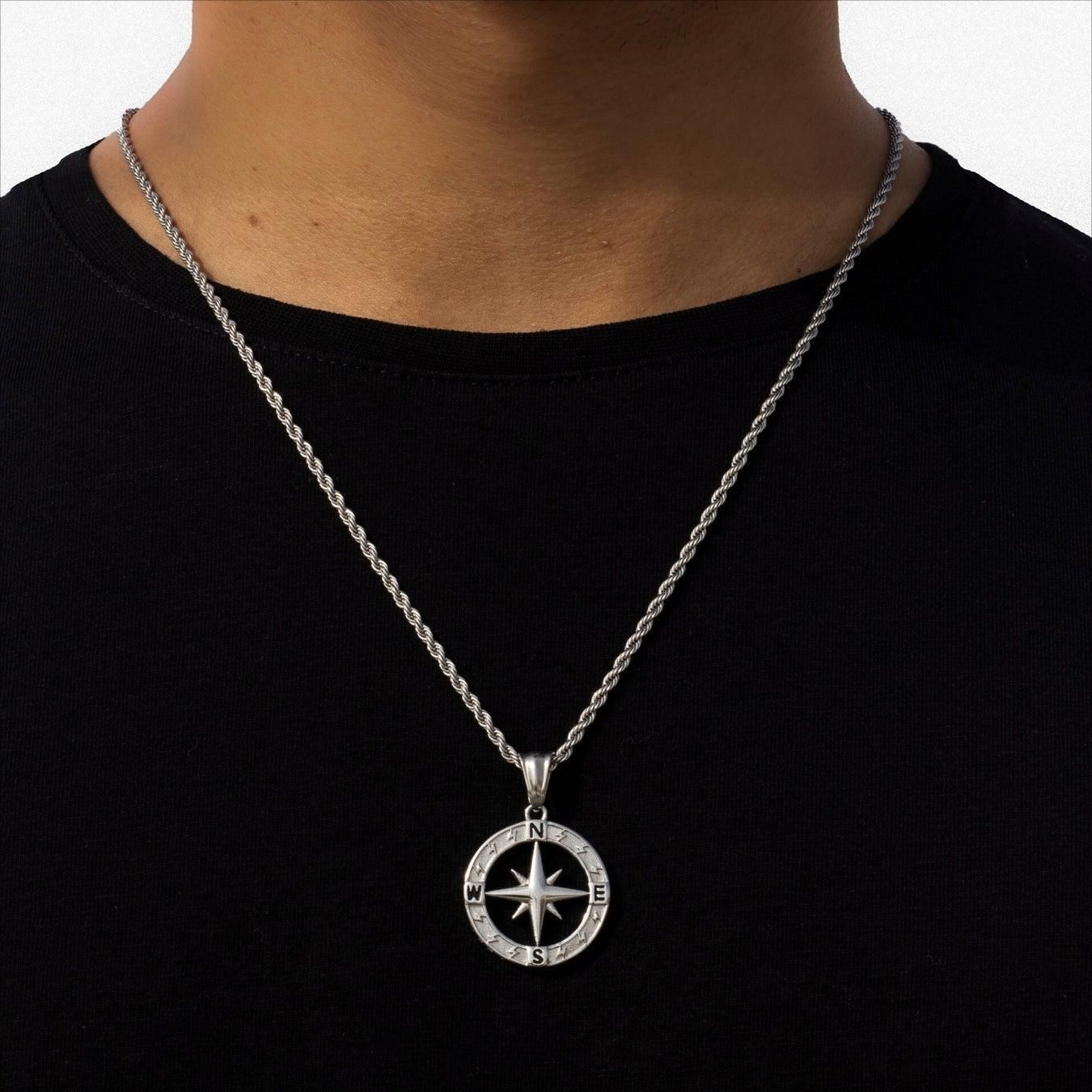 Fried Dough Twists Chain Stainless Steel Compass Round Necklace