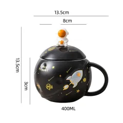 Astronaut Planet Mark Cup Ceramic Couple Office Coffee Spoon With Lid - Black - View 1