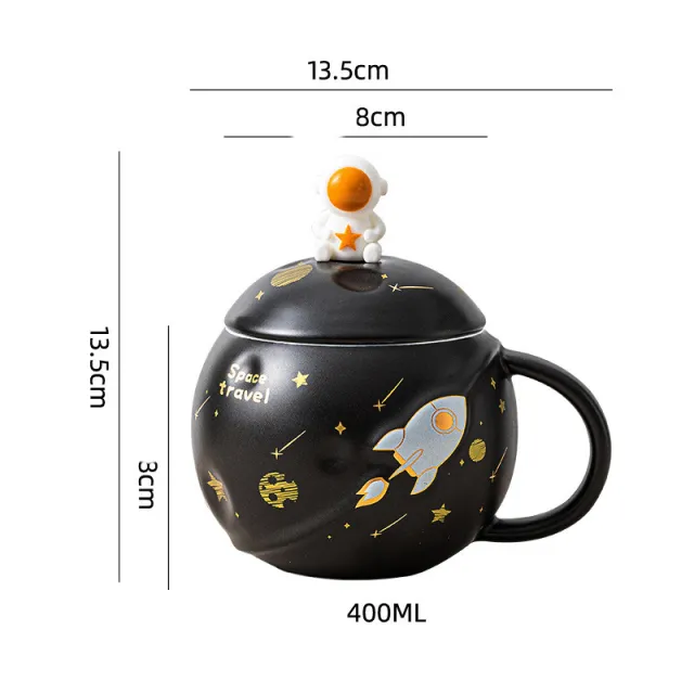 Astronaut Planet Mark Cup Ceramic Couple Office Coffee Spoon With Lid Black - Shop at LoveMi