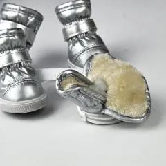 PU Mirror Leather Warm Pet Dog Shoes In Winter - Silver - View 1