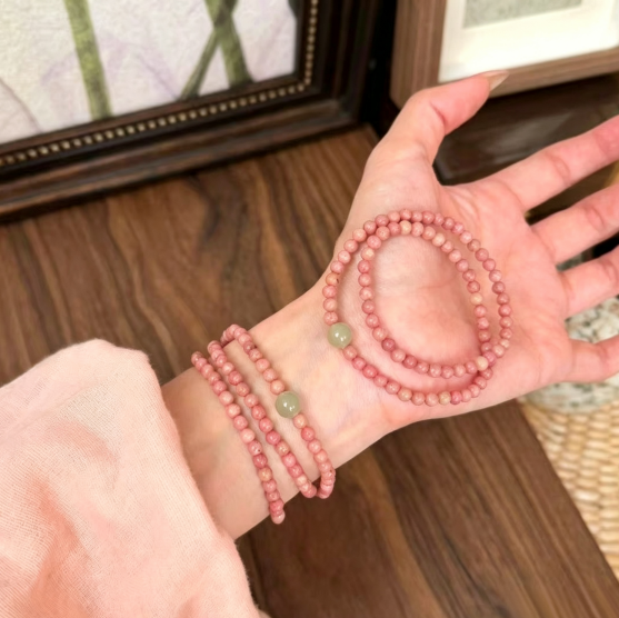 Sakura Rain Soft Rose  Rhodonite Beaded Bracelet