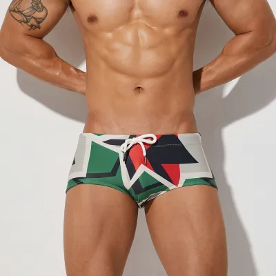 Fashionable Digital Geometric Boxer Swim Shorts