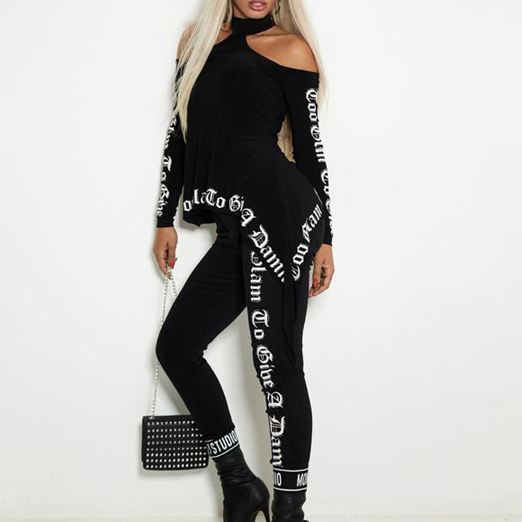 Women's Fashion Letter Print Strapless T-shirt And Leggings Set
