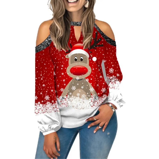 Printed Sexy Off the shoulder Plus Size Blouse Lantern Sleeve T Red - Shop at LoveMi