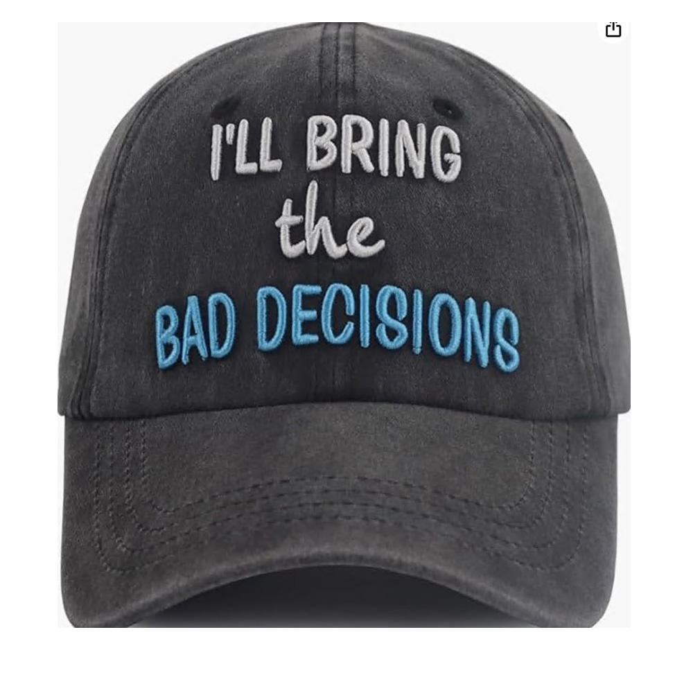2pcs Washed Distressed Baseball Cap , Embroidery I'll Bring The Bad Decisions Funny Hat, Summer Lightweight Cotton Adjustable Trucker Hat — foto 7