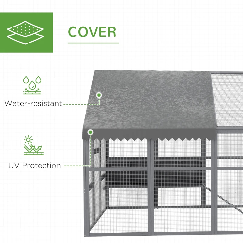 Large Chicken Coop With Nesting Box, Water-Resistant And Anti-UV Cover For 8-12 Chickens, Gray