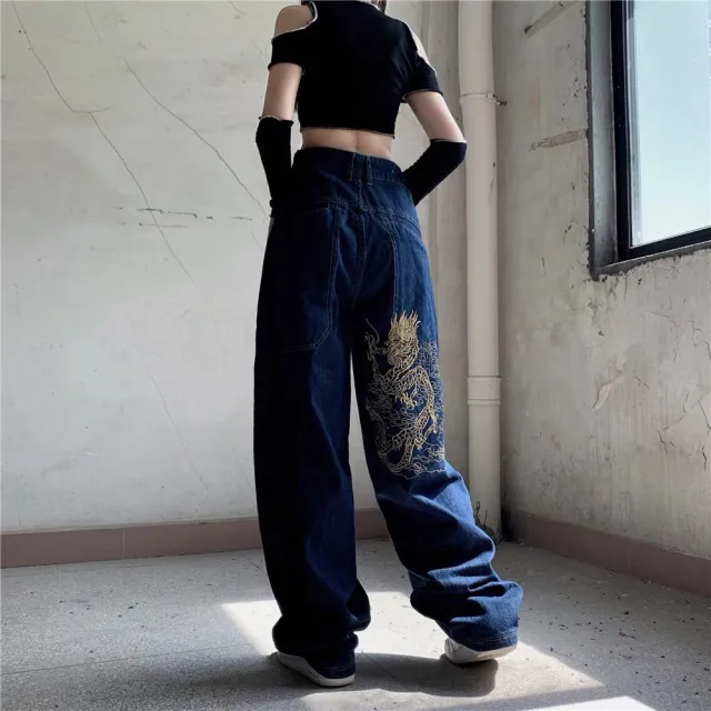 Embroidered Wide Leg Mopping Trousers Trendy Red - Shop at LoveMi