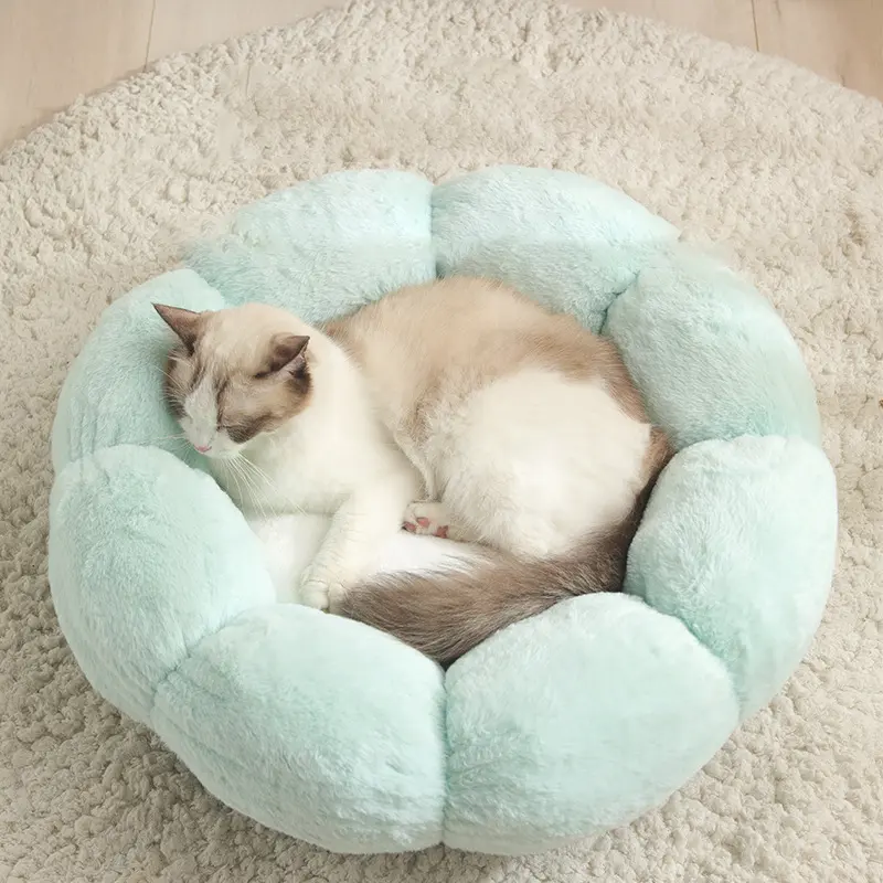 Autumn Winter Plus Velvet Thick Round Flower Cat Litter