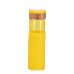 Handle Bamboo Cover Colour Silicone Cover Outdoor Water Cup - Yellow - View 1