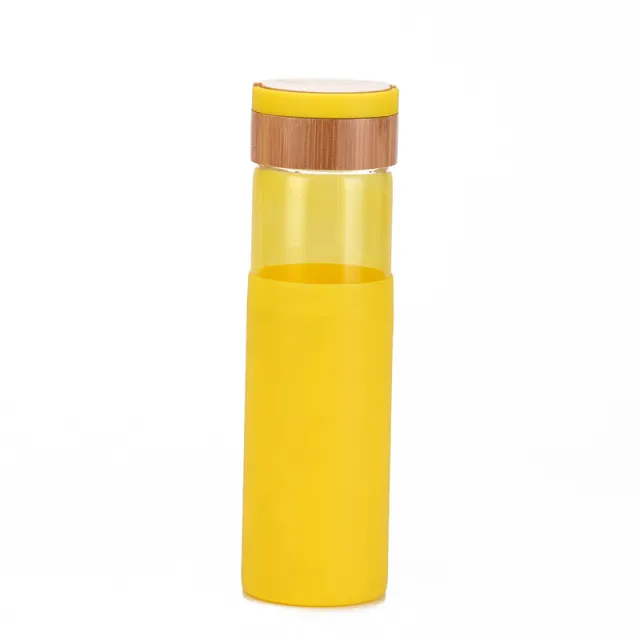 Handle Bamboo Cover Color Silicone Cover Outdoor Water Cup Yellow - Shop at LoveMi
