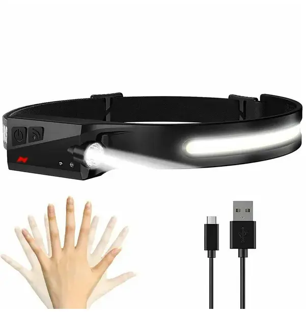 COB LED Headlamp USB Rechargeable Headlight Torch Work Light Bar Head Band Lamp