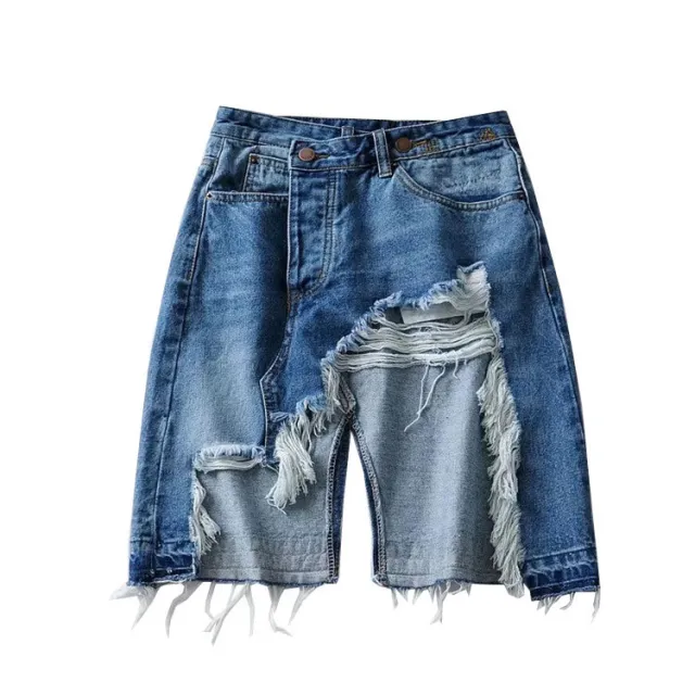 Women's Irregular Raw Edge Denim Skirt Blue - Shop at LoveMi