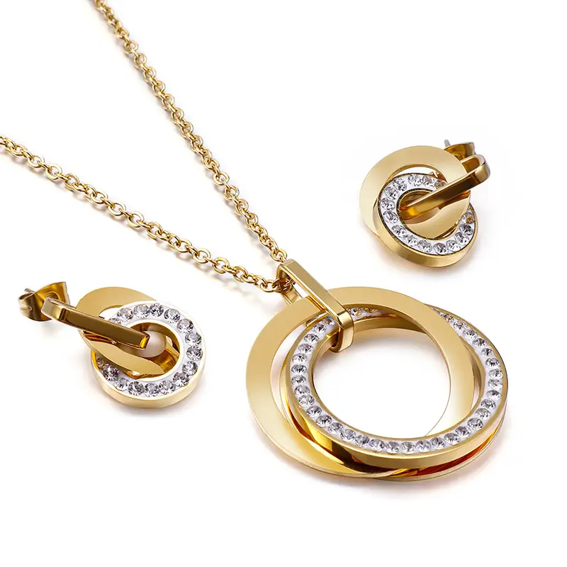 Double Ring Interlocking Diamond Inlaid Female Jewelry