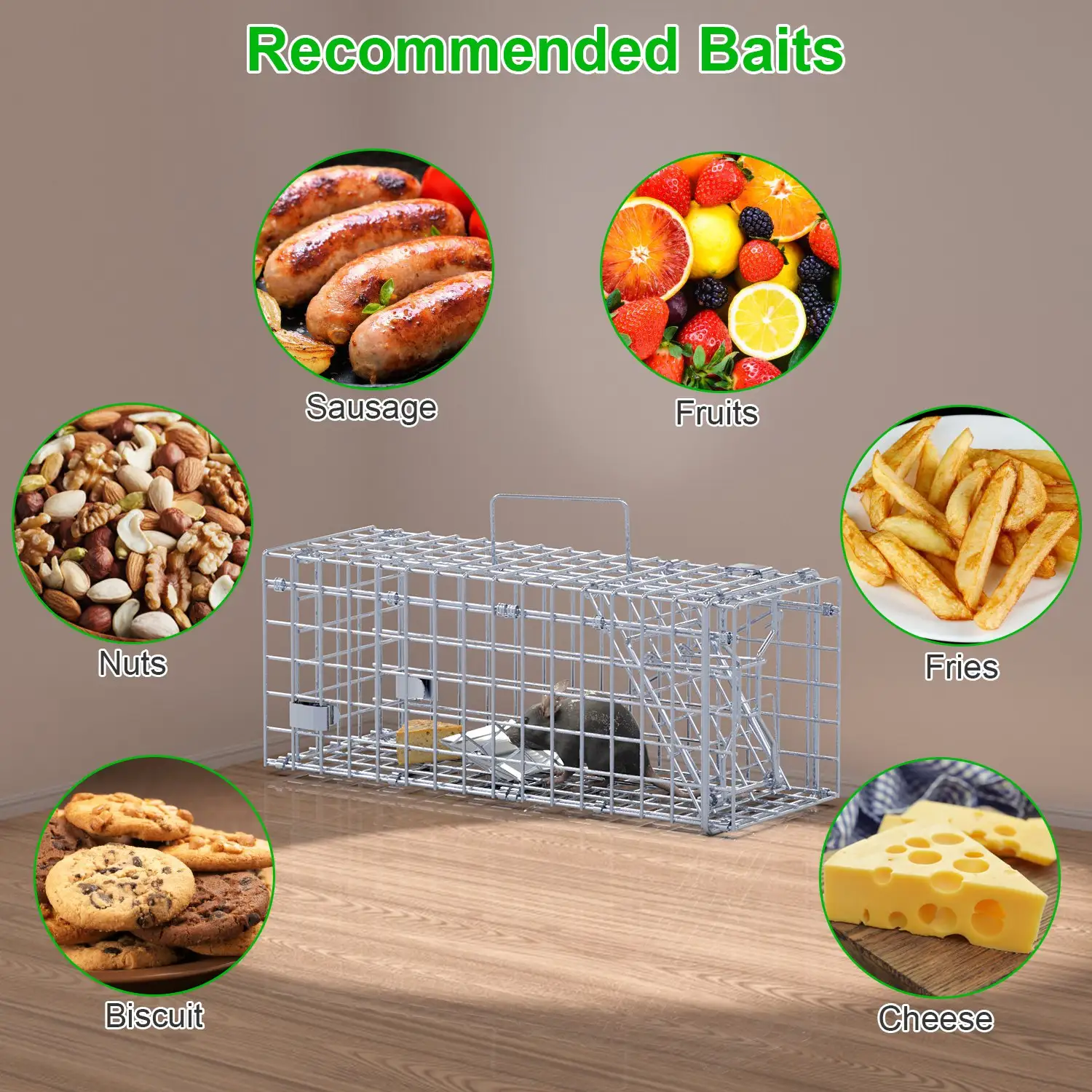 2Pcs Foldable Rat Trap Cage Humane Live Rodent Trap Cage Galvanized Iron Mice Mouse Control Bait Catch With Detachable L Shaped Rod For Kitchen Garden Warehouse