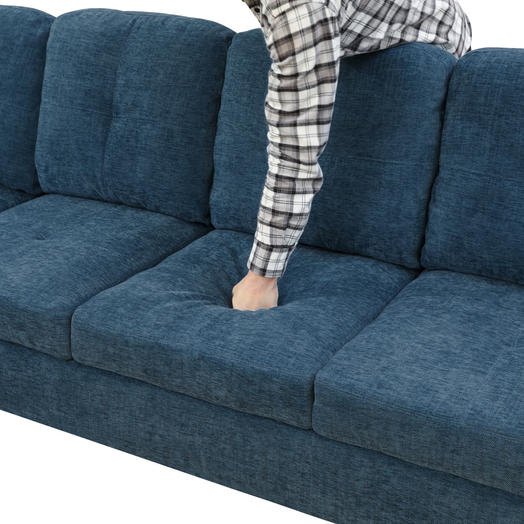 Pickup Only--Blue Flannel 3-Piece Couch Living Room Sofa Set