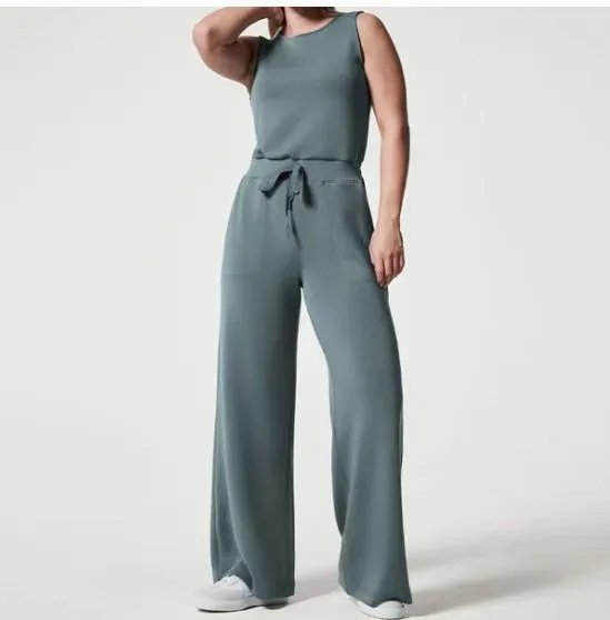 Solid Color Jumpsuit Sleeveless Tops Tie Elastic Pants Romper Grey - Shop at LoveMi