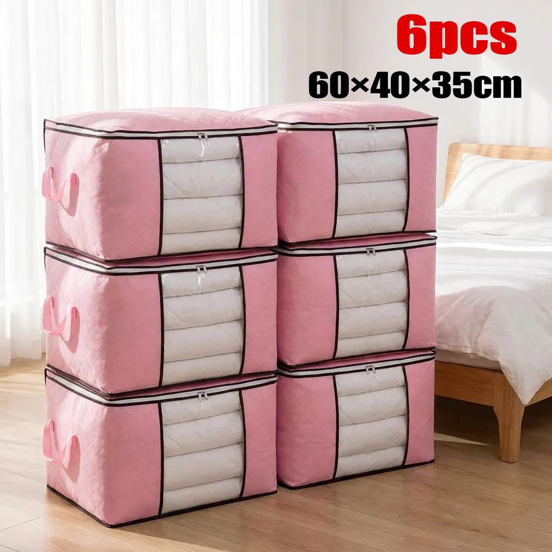 6 Pack 90L Storage Bags Zipped For Clothes, Bedding, Toys, Packing Moving Boxes — image 9