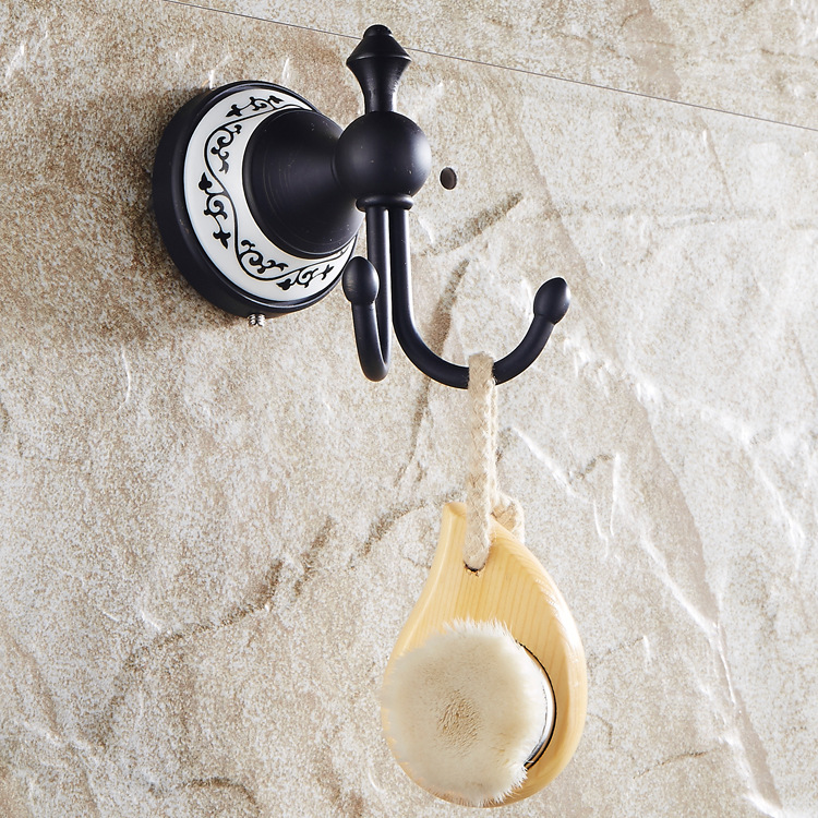 Antique Black European Style Coat And Hat Clothes Hanging Ceramic Base Hook