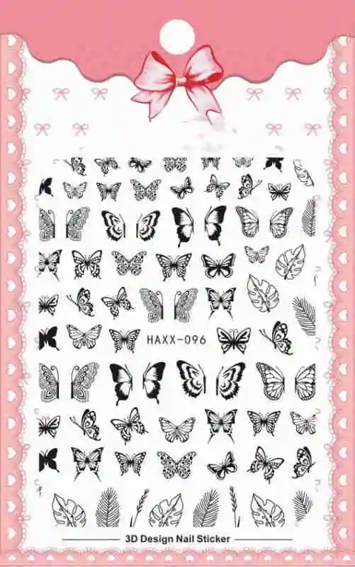 Black Butterfly Nails Stickers Decals White Flower