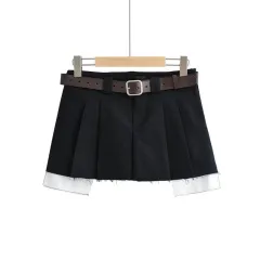 Mini Ultra-short Pleated Skirt With Fashionable Solid Color - Black - View 1