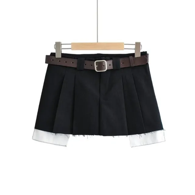 Mini Ultra short Pleated Skirt With Fashionable Solid Color Black - Shop at LoveMi