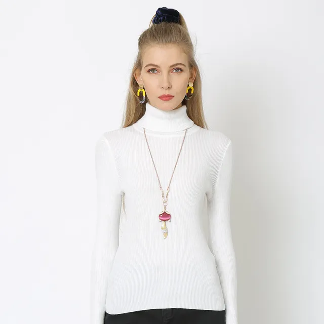Solid Color Bottoming Shirt Knitted Sweater Turtleneck Sweater White - Shop at LoveMi