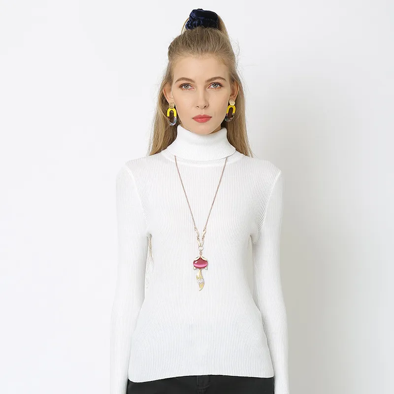 Solid Color Bottoming Shirt Knitted Sweater Turtleneck Sweater - White