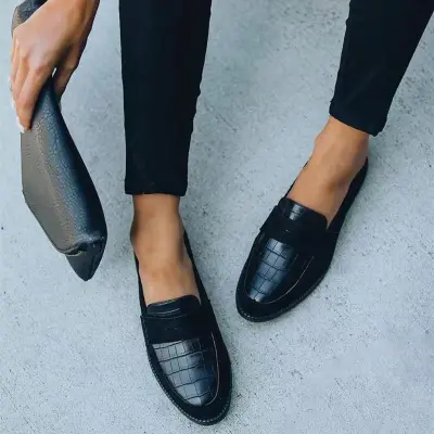Women's All Match Comfortable Pure Black Leather Shoes