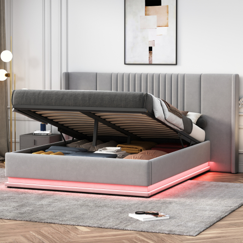 Polsterbett Doppelbett 140x200cm mit LED Bettkasten Stauraumbett Bettgestell - - Bild 9 von 9