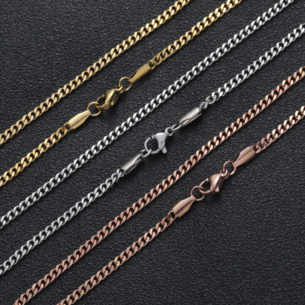 European And American 3mm Stainless Steel Cuban Chain For Men
