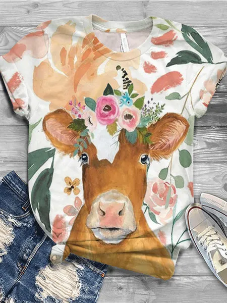 European And American Animal Printed Short Sleeved T shirt Yellow - Shop at LoveMi