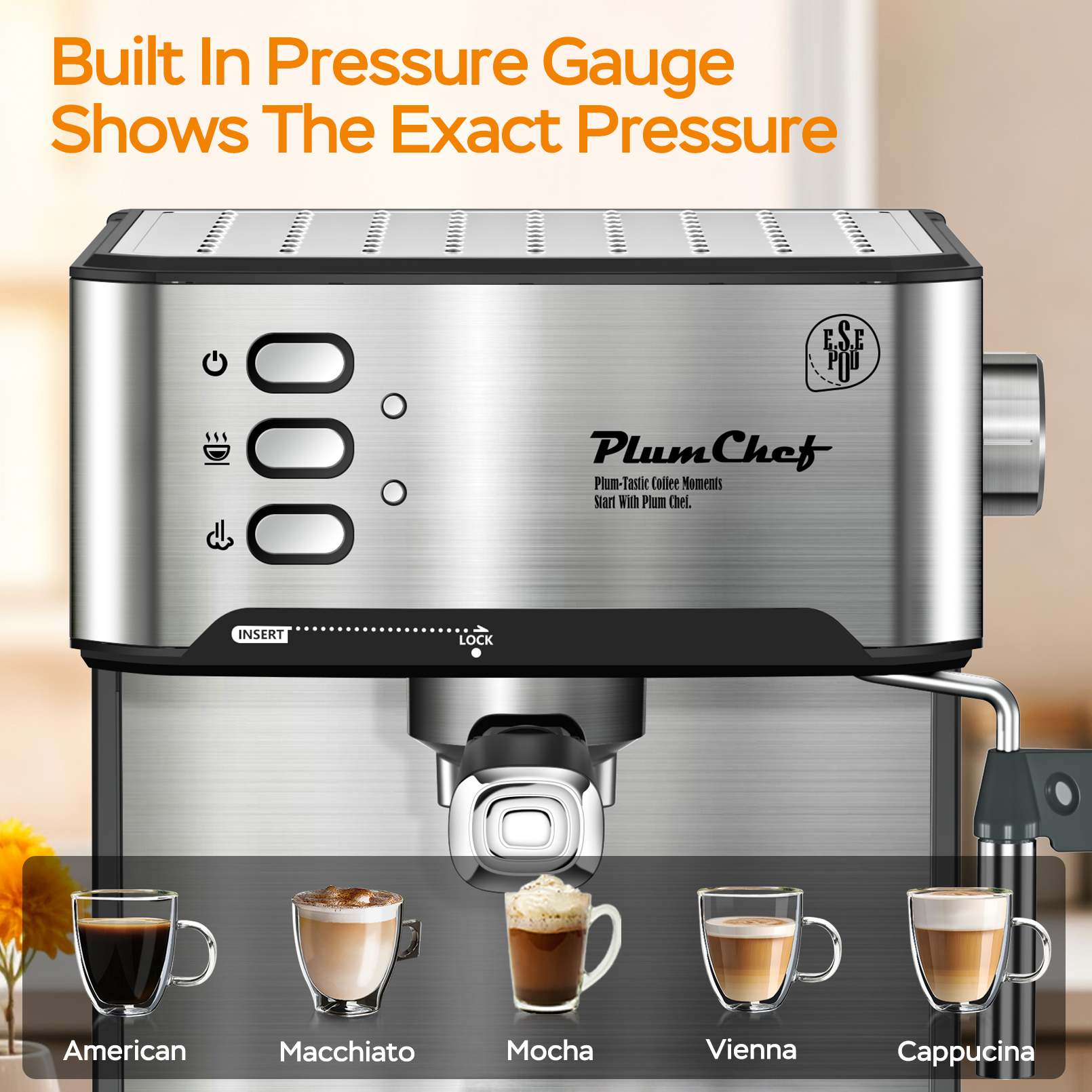 20 Bar Espresso Machine With Milk Frother, Single & Double Shot, ESE Pod Compatible, Visual Display Of Pressure, Removable Water Tank, Cappuccino, Latte, Machiato, Amazon Resale Prohibited — foto 6