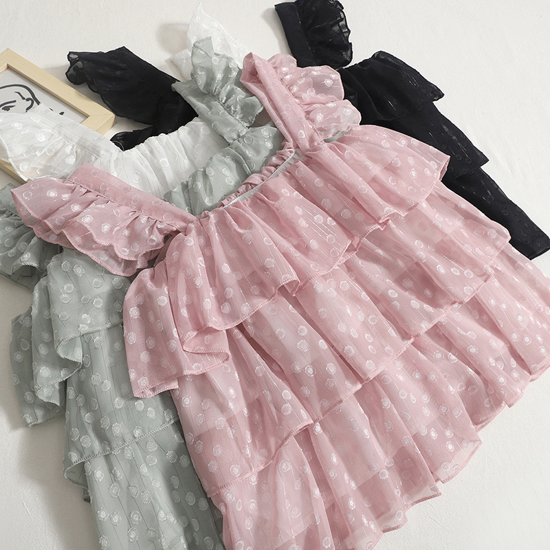 French Small Dotted Ruffle Strap Tank Top Baby Shirt