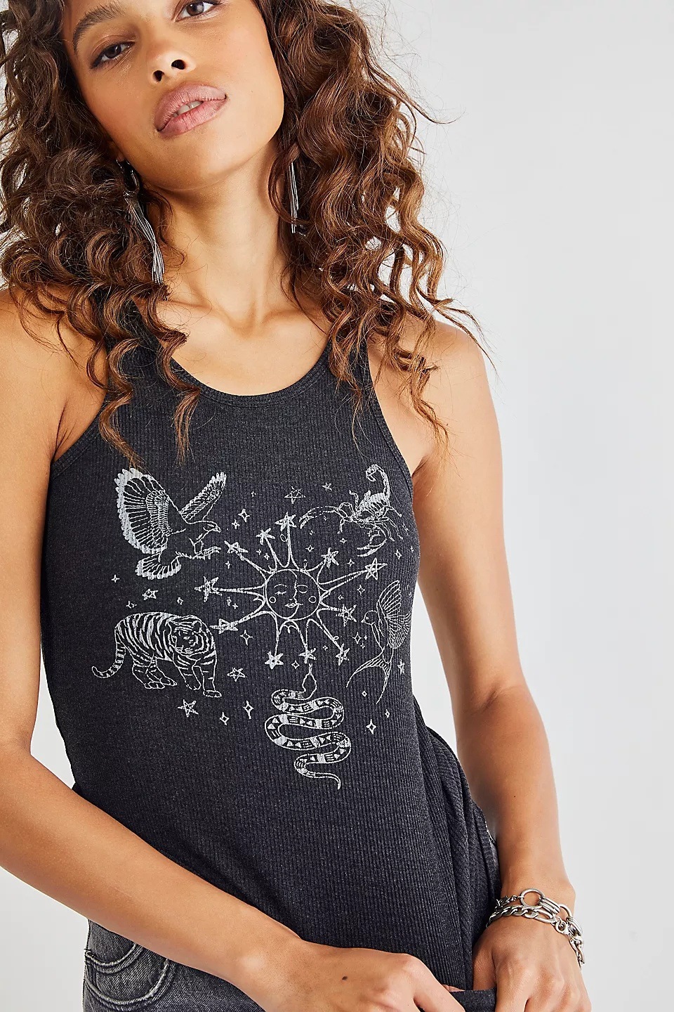 Sleeveless Totem Print High Stretch Thread Tank Top