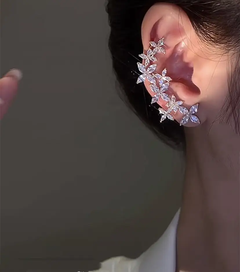 Zircon FlowerNiche Design Asymmetrical Fashion Stud Earrings
