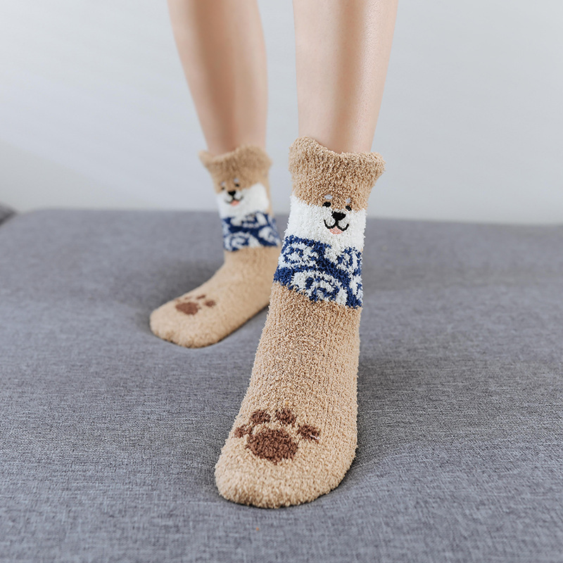 Title 5, Coral fleece cute puppy cartoon socks