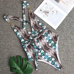 Swimsuit Snake Print Backless Bikini - Snake Print One Piece-S - View 1