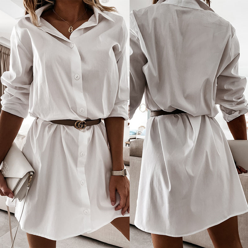 White Temperament Commuter Mid-waist Skirt Shirt Dress Women's
