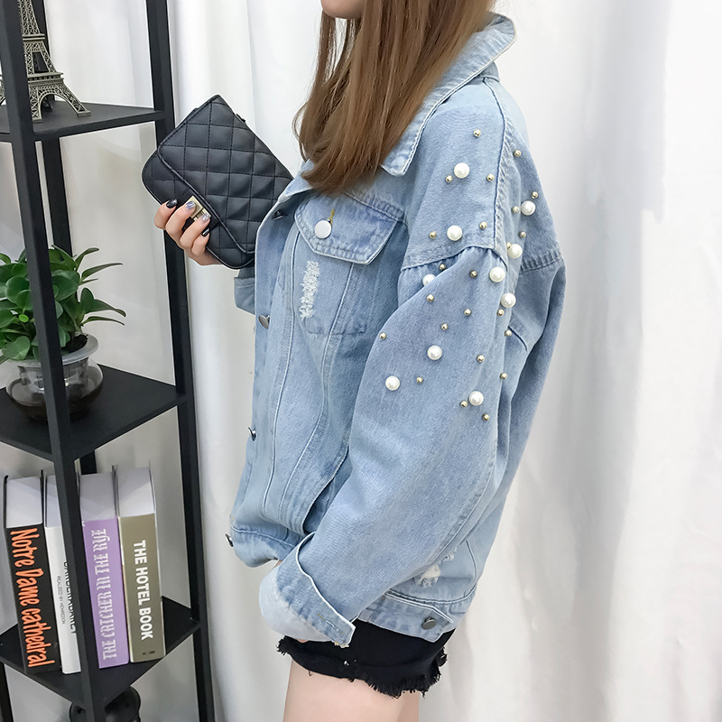 All-match Korean Style Loose Embroidered Denim Jacket Women