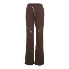 Women's Fashionable All-match Retro High Waist Zipper Jeans - Green - View 1