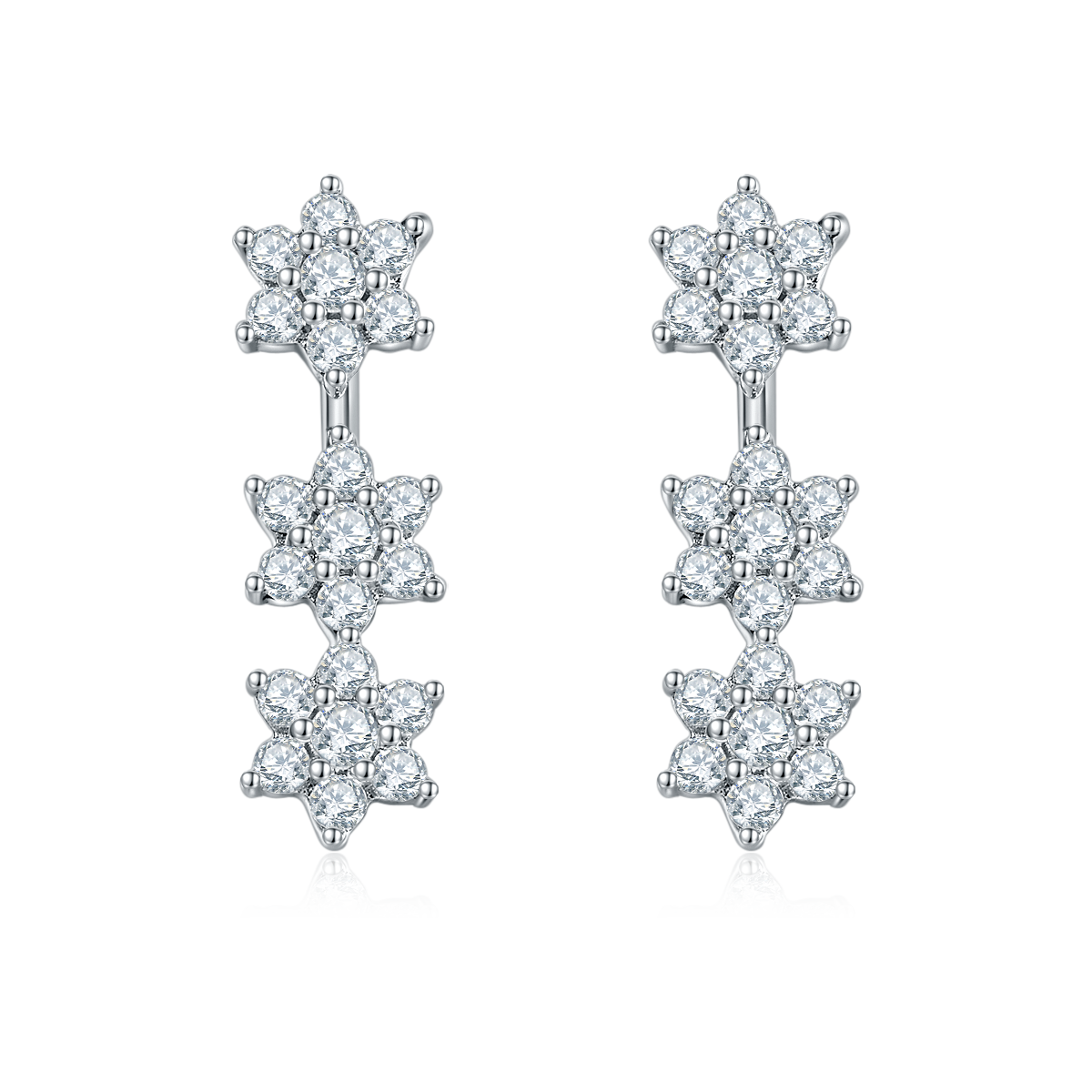 S925 Sterling Silver Star Dangle Earrings, D-VVS1 Moissanite Cluster Drop Earrings, Platinum Plated 1.5g Women's Jewelry Gift Box