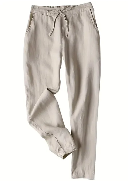 Linen Pants Summer Casual High waisted Drawstring Beach Pants Khaki - Shop at LoveMi