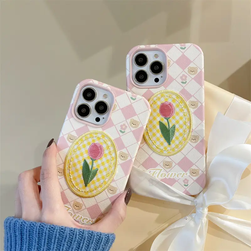 Embroidered Tulip Phone Case Bear