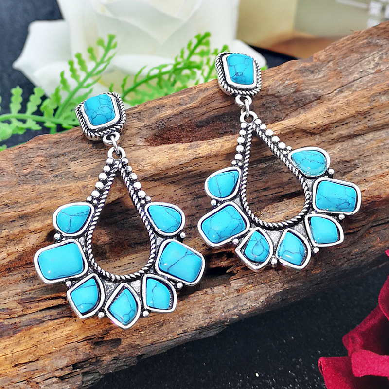 Fashion Ruili 925 Silver Plated Turquoise Earrings