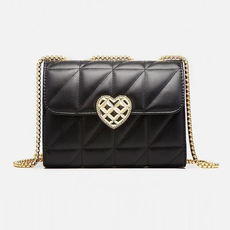 Women's Chain Lattice Shoulder Bag - Black