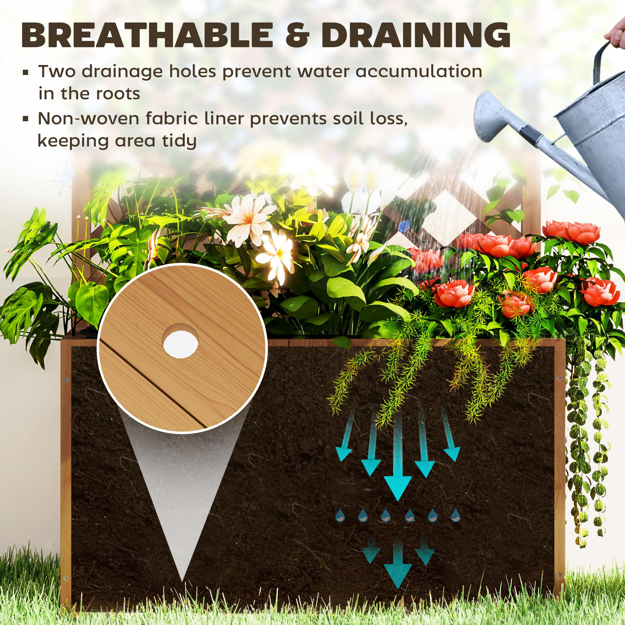 Wooden Flower Pot With Rack, Independent Elevated Garden Bed Drainage Holes — image 7