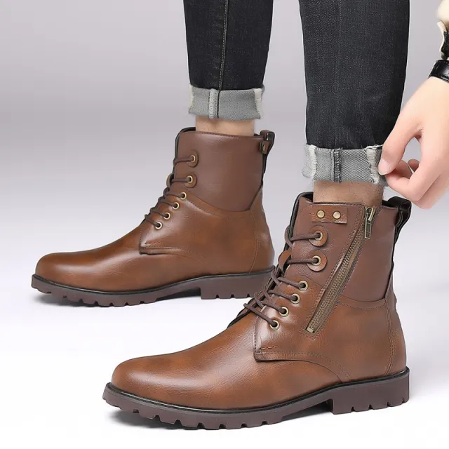 Men's Fashion Casual Side Zip High Boots Brown - Shop at LoveMi